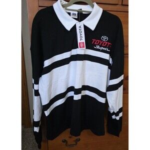 NWT Toyota Supra Rugby Polo Shirt Size Large Black White Striped Cars Classic